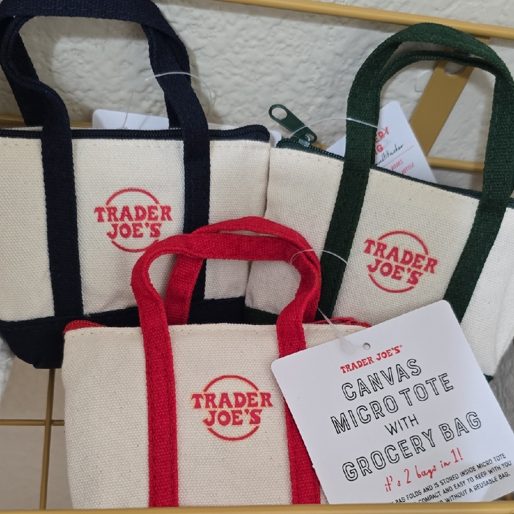 Trader Joe's Canvas Tote Bag Trio - Navy, Red, Green